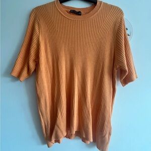 Orange Ribbed Short Sleeve Sweater
